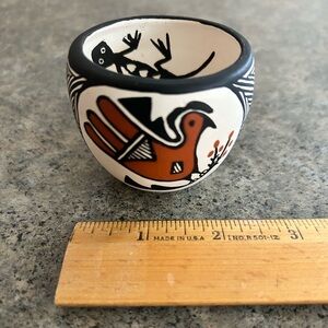 🏺 [Acoma] Polychrome Clay Pot with Rooster & Butterfly, Small, by M. Miller, EUC